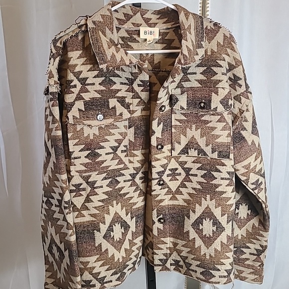 BiBi Jackets & Blazers - Southwest, Western Shacket Jacket Heavyweight Womens L Beige Brown BiBi